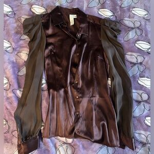 2bRich 100% silk brown blouse size 2/S